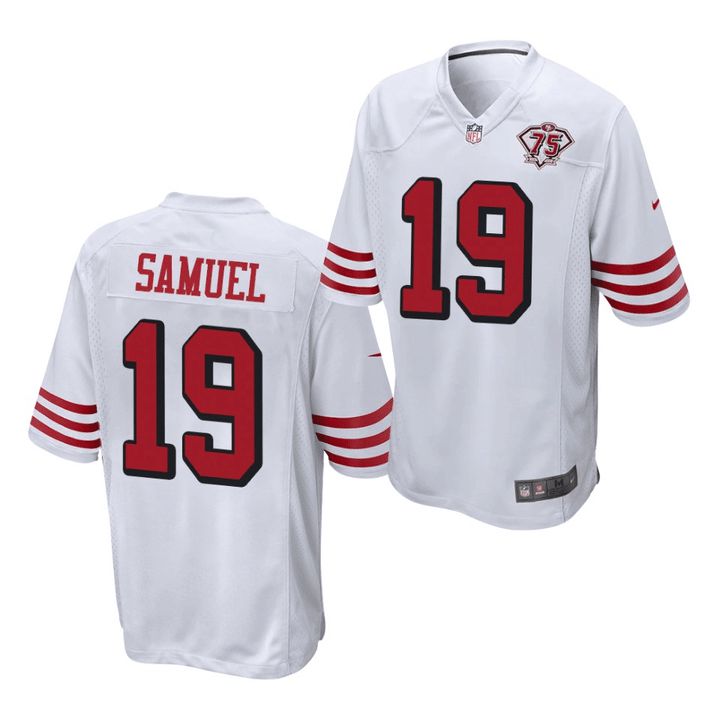Men San Francisco 49ers #19 Deebo Samuel White 75th Anniversary Throwback Game NFL Jersey